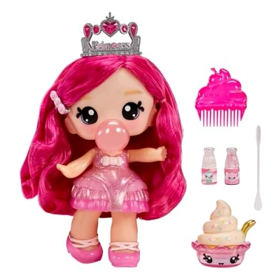 Immagine di YUMMILAND Large Doll and Num Nom Lipgloss Pet Bianca Bubblegum Scoops Bambola profumata con kit di lucidalabbra fai da te Età 4+