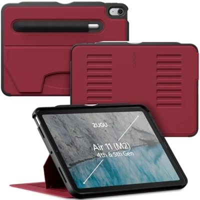 Immagine di ZUGU CASE iPad Air M2 6a / 5a 4a Generazione (2024/2022 2020) 11/10.9 Pollici Cover Sottile con 8 Angoli Regolabili Magnetico, Ricarica di Apple Pencil, Auto Svegliati/Sonno [Rosso ciliegia]
