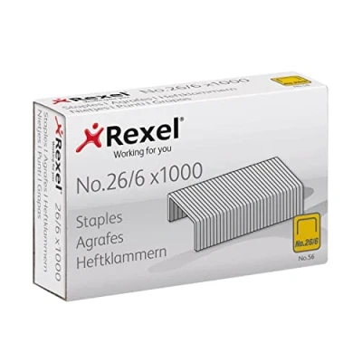 Immagine di Rexel Punti metallici n. 56 (26/6), graffette fino a 20 fogli, dimensioni standard per cucitrici e pinze da scrivania confezione x 1000 (20.000) graffette, (2115727)