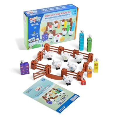 Immagine di Learning Resources Numberblocks Conta Le Pecore dei Cubi MathLink, età 3 4 5 6, CBeebies Toys, Giochi di Numeri, Gioca alla Fattoria, EYFS, 10 attività Matematiche Incluse, Multicolore, HM96093 UK