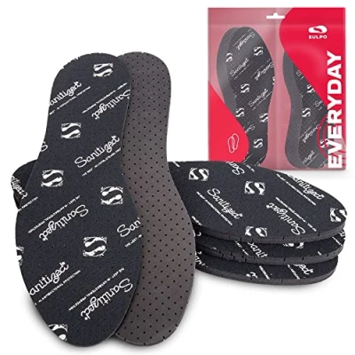 Immagine di SULPO 4 paia di solette contro il sudore SANITIZED disinfezione per scarpe, con trattamento antibatterico, colore nero, anti fungo unghie in schiuma lattice, Nero (Nero ), 41 EU