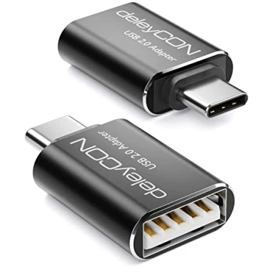 Immagine di deleyCON USB C a Adattatore (2 Pezzi) OTG In Alluminio Per Smartphone Laptop Tablet Compatibile con IPhone 15 Pro Max MacBook Air 2023 IPad Mini iMac Nero