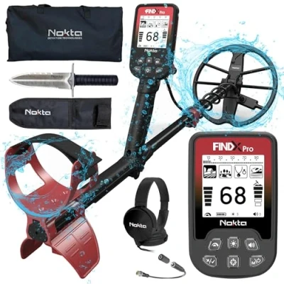 Immagine di Nokta FINDX PRO Metal Detector, Metaldetector Subacqueo con Pinpoint e Batteria Ricaricabile per oro, Accessori professionali Cuffie, Scavatrice, Borsa il trasporto, 4 Modes, 28cm Bobina