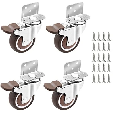 Immagine di DBREAKS Ruote per Mobili 50MM, 4 Pcs Girevoli con Freno, Piastra di Montaggio A L, in Gomma Cuscinetti Sfera e 20 Viti, 360 Ruotabili, Supporti Fiori Culle, Capacità 108kg