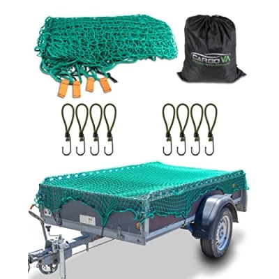 Immagine di CargoVA® rete intelligente per rimorchi 2,5x3,5M con corda di gomma, indicatore d&#039;angolo, sacchetto e gancio un fissaggio perfetto del carico