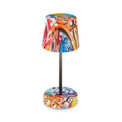 Immagine di Briloner lampada da tavolo a LED senza fili IP44 con touch, dimmerabile passi, resistente agli spruzzi, comodino, lettura, LED, 26x10,5 cm, motivo graffiti