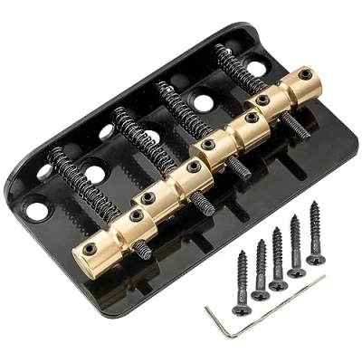 Immagine di Musiclily Pro 19mm Classico Standard Ponte Basso Elettrico 4 Corde con Selle in Ottone e Piastra Acciaio per Precision Jazz Bass, Nero
