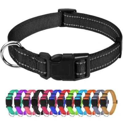 Immagine di TagME Collare per Cani in Nylon Riflettente, Fibbia Staccabile Durevole, Collari Di Sicurezza Regolabili Piccola Taglia, Nero, Larghezza 2.0 cm
