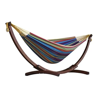 Immagine di Vivere Europe B.V Double Cotton Hammock with Solid Pine Arc Stand, Mimosa Amaca Doppia in Cotone con Supporto ad Arco Pino Massiccio