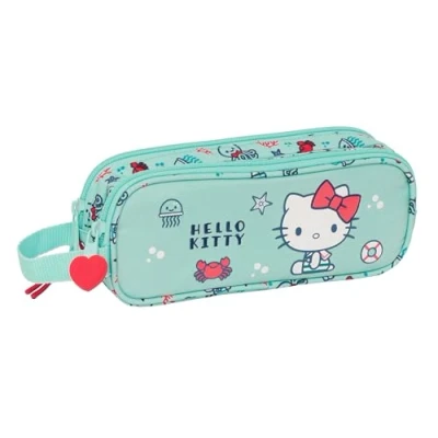 Immagine di Safta HELLO KITTY SEA LOVERS astuccio doppio per bambini, ideale bambini in età scolastica, comodo e versatile, qualità resistenza, 21 x 6 8 cm, colore turchese,