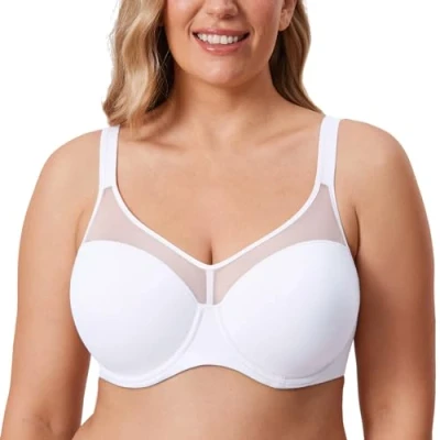 Immagine di DELIMIRA Donna Reggiseno Taglie Forti con Ferretto Sostegno Copertura Totale Comodo Leggermente Imbottite Bianco 5C