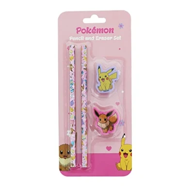 Immagine di Blueprint Collections Set di matite e gomme Pokemon Cartoleria Besties Scrivere 2 con decorazioni per gomma Forniture scolastiche Articoli cancelleria