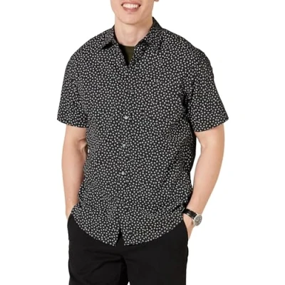 Immagine di Amazon Essentials Camicia con Stampa a Maniche Corte vestibilità Regolare Uomo, Nero Floreale, XS