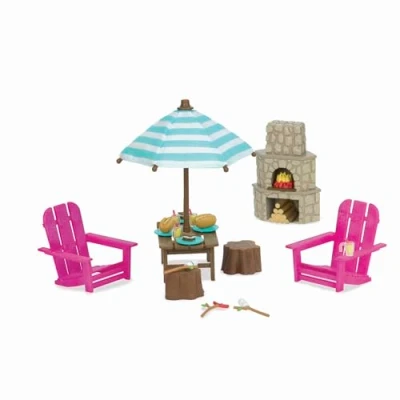 Immagine di Li&#039;l Woodzeez Set da Giardino per Esterni, di Giocattoli 23 Pezzi con Camino, mobili e Accessori Alimentari, in Miniatura Gioco Bambini dai 3 Anni su