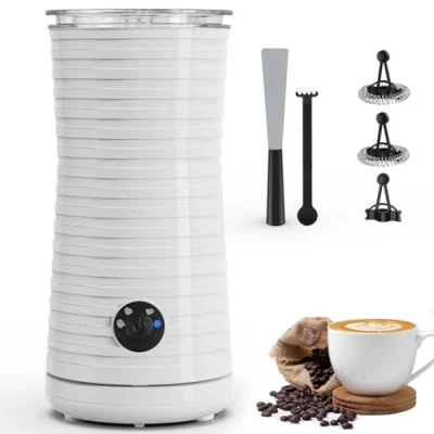 Immagine di Morpilot Montalatte Elettrico Automatico, Cappuccinatore, Schiumatore Latte 4 in 1, Libera Scelta dello Spessore della Schiuma, Silenzioso e Rivestimento Antiaderante Bianco