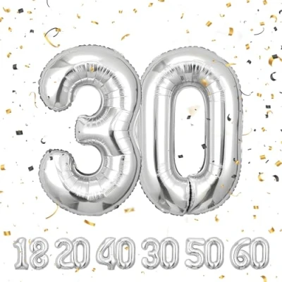 Immagine di Palloncino con numeri di compleanno, 30 anni, in pellicola, elio, per uomini e donne, compleanno