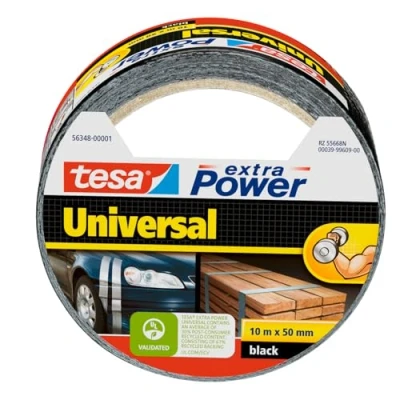 Immagine di Tesa Extra Power Universale Nastro Telato per Riparazioni, Fissaggio, Imballaggio, Marcatura e Sigillatura Nero 10 m x 50 mm