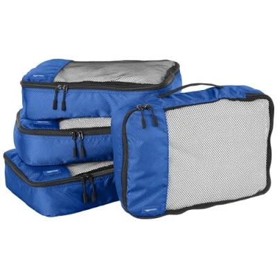 Immagine di Amazon Basics Organizer da Viaggio Salvaspazio per Valigie, con Cerniera, Set 4 Pezzi, Medio, Blu