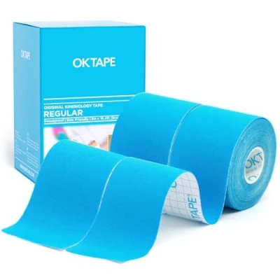 Immagine di OK tape Kinesiologico 5cm x 5m, Nastro Atletico Terapeutico Elastico Resistente, Senza Latex, Antidolore, Recupero Lesioni, per il ginocchio, supporto muscolare(2 Rotoli, Blu)