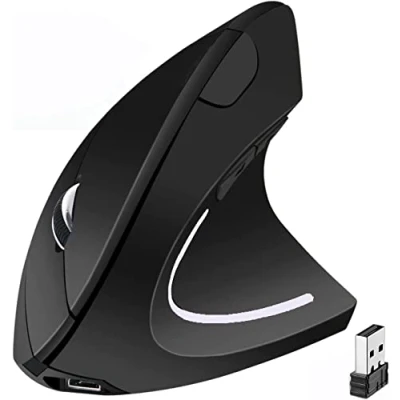 Immagine di BeWishes mouse verticale ergonomico USB Wireless ergonomico, 2.4G, ottico ricaricabile ad alta precisione regolabile 800/1200/1600 DPI, 5 pulsanti per PC/laptop/Mac