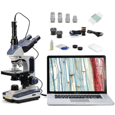 Immagine di SWIFT Microscope composé trinoculaire SW350T, grossissement 40X 2500X, tête Siedentopf, niveau de recherche, scène mécanique à deux couches, appareil photo et logiciel 1,3 MP, compatible Windows et…