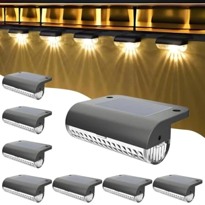 Immagine di Anmossi Luci Solari Giardino per Esterni,8 Pezzi Impermeabili a LED,Bianca Calda,per Scale esterne,Gradini,Recinzioni,Giardino,Cortile,Terrazza,Nero