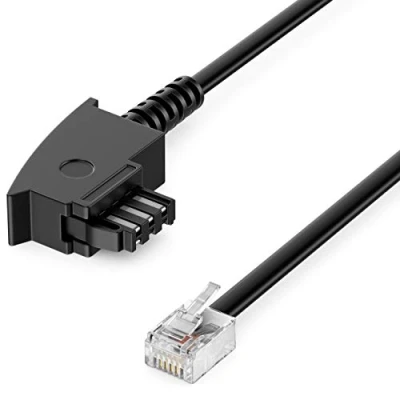 Immagine di deleyCON 2m Cavi Telefonici TAE F Maschio a RJ11 6P4C Cavo Piatto Terminali Analogici Presa Telefonica Telefono Modem Router Segreteria Nero