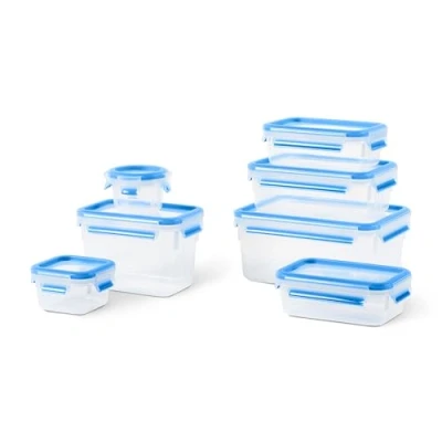 Immagine di Emsa N10316 Set di contenitori salvafreschezza Clip &amp; Close da 7 pezzi, dimensioni: 0,15 l, 0,2 0,55 1,1 2 2,2 100% impermeabile e igienico, guarnizione fresca, senza BPA, blu