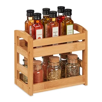 Immagine di Relaxdays Bambus Gewürzregal mit 2 Etagen Portaspezie in bambù, Organizer per Spezie con Ripiani, 23 x 25,5 15,5 cm, Espositore Spice Rack, Marrone