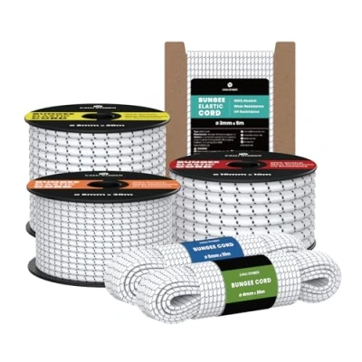 Immagine di Kamu Synber Corda Elastica 3mm x 10m Cordino Elastico Gomma per Teloni, Camion, Barca, Bagagli, Piscina Bianco/Nero