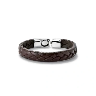 Immagine di Bracciale cuoio intrecciato colore cognac placcato argento sterling