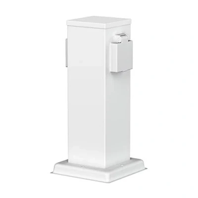 Immagine di ledscom.de colonna di presa da giardino POLLY per esterni, IP44, a 2 vie, acciaio inox, bianco, angolare, 27 cm, esterno, giardino, torre presa,