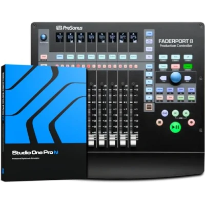 Immagine di PreSonus FaderPort 8, Controllore di Mixaggio DAW per Produzione Musicale con Suite Plug In Studio Magic, One Artist, Bundle Software Registrazione, Diffusione e Podcasting