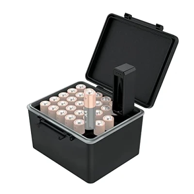 Immagine di JJC 28 slot AA Batteria Organizer Custodia con Tester Batteria, Scatola Organizzatrice di Batterie Resistente All&#039;acqua per Staccabile