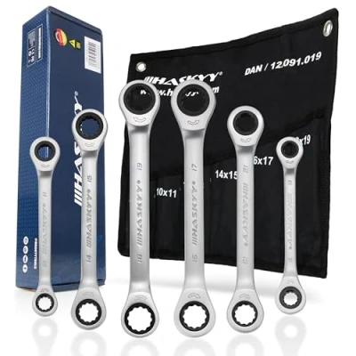 Immagine di HASKYY set di chiavi a cricchetto doppio anello, 8 x 9 I, 10 11, 12 13, 14 15, 16 17, 18 19, in custodia per sistema 19 mm, combinate