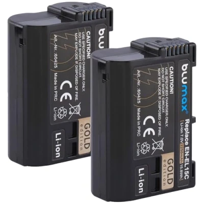 Immagine di Blumax 2 batterie EN EL15c Gold 2250 mAh compatibili con Nikon Z5 Z6 II Z7
