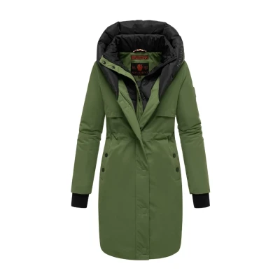 Immagine di Navahoo Cappotto da donna, lungo, caldo, invernale, trapuntato, con cappuccio e elementi magnetici, Snowelf, XS XXL, Pino Olive,