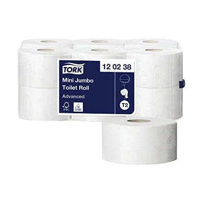 Immagine di Tork 120238 Avanzato Mini Jumbo WC Roll, 2 Ply, 12 pezzi