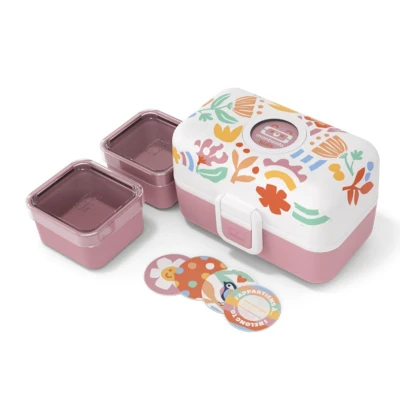 Immagine di monbento Lunch Box Bambini Tresor graphic Papercut Portapranzo e Portamerenda per 3 Scomparti Ideale Scuola/Picnic Porta Pranzo senza BPA Personalizzabile Rosa