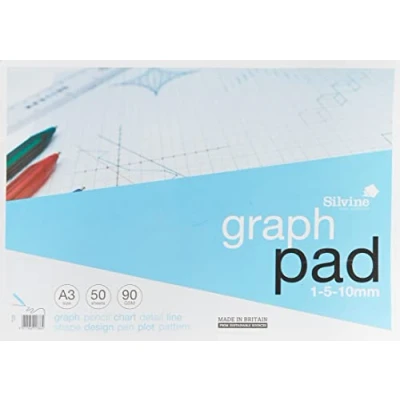 Immagine di Silvine A3 Graph Pad. 50 fogli di carta qualità 90 g/m², stampato grafico 1 5 10 mm, rif. A3GP, blu