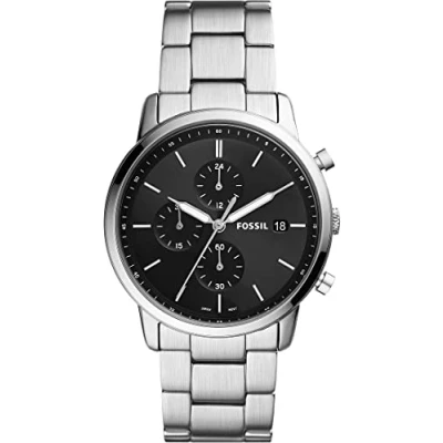 Immagine di Fossil Orologio Minimalist Chrono da uomo, movimento cronografo al quarzo, cassa 42 mm in acciaio inossidabile con bracciale inossidabile, FS5847, Tono argento e nero