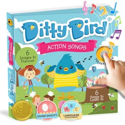 Immagine di DITTY BIRD Action Songs canzoni educative per bambini: giocattolo bambini con 6 pulsanti sonori imparare l’inglese. Libro musicale perfetto bilingui a partire dall’età di 1 anno.