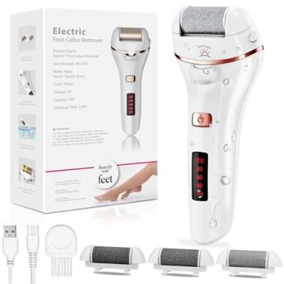 Immagine di Pedicure Elettrico Aottom Professionale Piedi Roll Attrezzi Calli Talloni Screpolati Lima Elettrica per Togli e Duroni Ricaricabili con 3 Rulli Ricambio