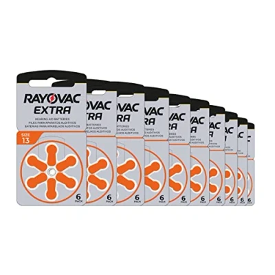 Immagine di Rayovac Extra Advanced Batterie Acustiche Zinco Aria, Formato 13 Value Pack da 60 Batterie, Arancione
