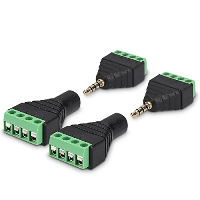 Immagine di kwmobile 4x Adattatore jack 4 poli Terminal Block Set 2x Adattatori audio 3,5mm maschio e femmina Connettore 3.5mm Pin fissaggio a vite