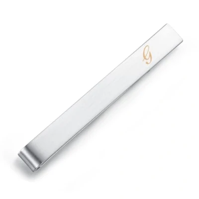 Immagine di HONEY BEAR Fermacravatte per lettera iniziale uomo Dimensioni normali/taglia stretta regalo di nozze in acciaio, 5,4 cm / 4 cm, argento spazzolato (G 2.13 inches)