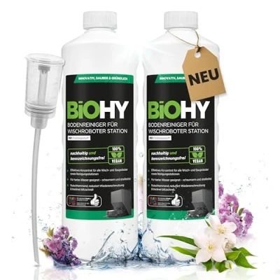 Immagine di BiOHY detergente per pavimenti robot pulitore stazione con profumo primaverile (2 x 1 litro) + dosatore concentrato tutti i e aspirapolvere funzione bagnata,