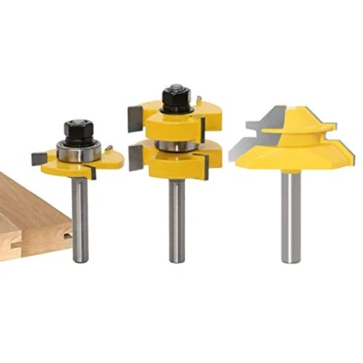 Immagine di Router Bit Set [3 Pezzi], APLUS 8mm Fresa per Tagli a 45 Gradi + Frese Linguette e Scanalature, Strumenti di Lavorazione del Legno La Casa Fai da te