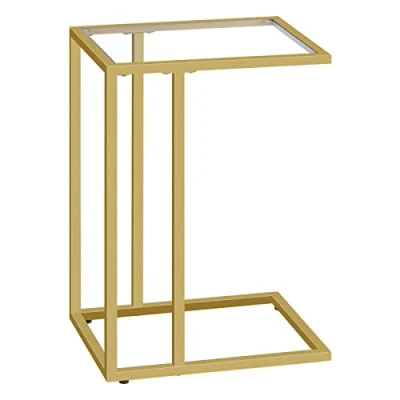 Immagine di HOOBRO tavolino a forma di C, in vetro temperato con struttura metallo, sottile per piccoli spazi, divano e letto, stile moderno, oro EGD03SF01G1