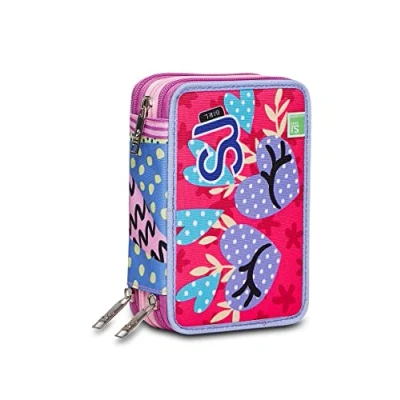 Immagine di SJ GANG STYLE JAM Astuccio 3 ZIP Bambine e Ragazze, Rosa, 12,5 x 20 7 cm